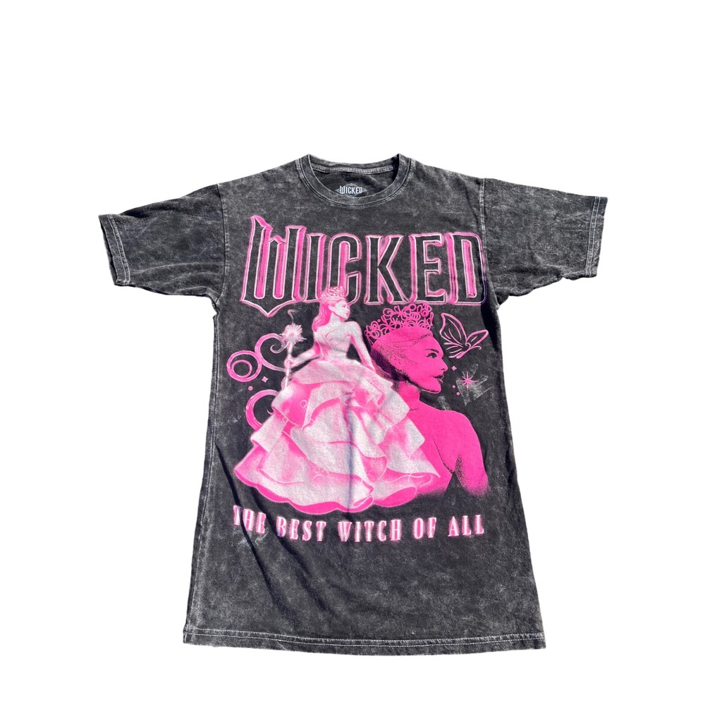 RARE Wicked Movie Glinda The Good Witch T-Shirt Pink Graphic Acid Wash Small